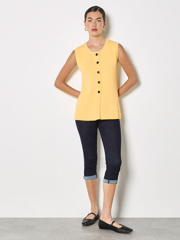 Ribbed Knit Waistcoat, Yellow, large