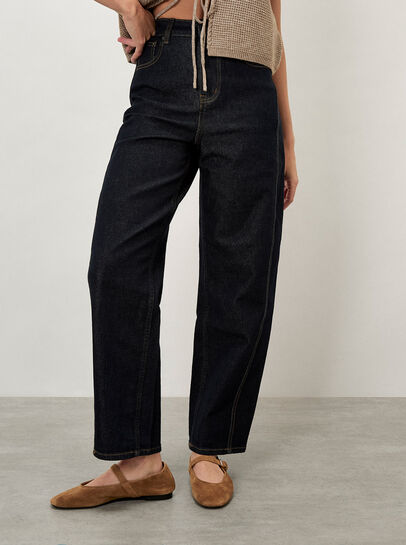 Aiko Dark Wash Barrel Jeans