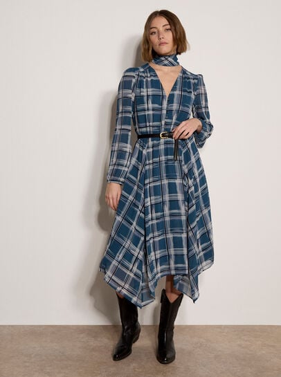 Check Crepe Midi Dress