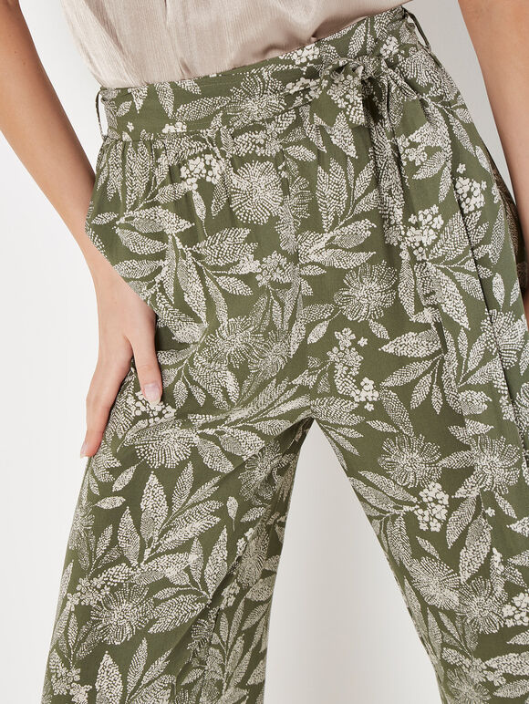 Batik-Blatt-Culotte-Hose, Khaki, groß