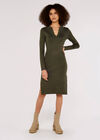 Knitted Split Mini Dress, Khaki, large