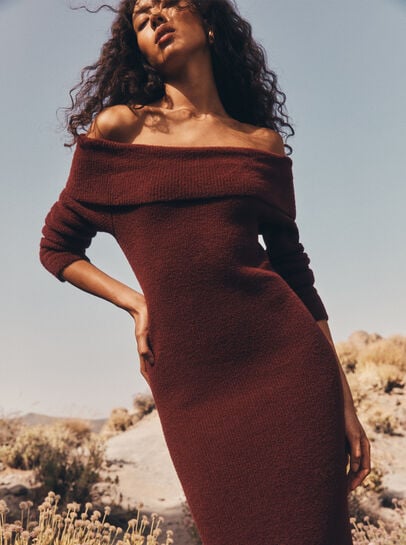 Fluffy Bardot Midaxi Dress