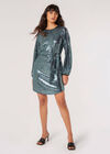 Sequin Shift Mini Dress, Black, large