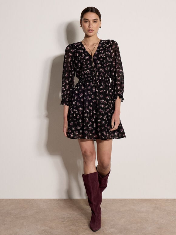 Vintage Ditsy Floral Mini Dress, Mauve, large