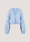 Applique Daisies Chunky Knit Cardigan, Blue, large