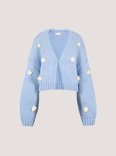 Applique Daisies Chunky Knit Cardigan