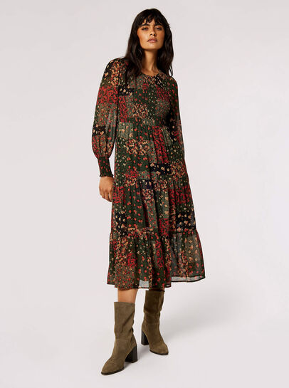 Patchwork Ditsy Midi Dress