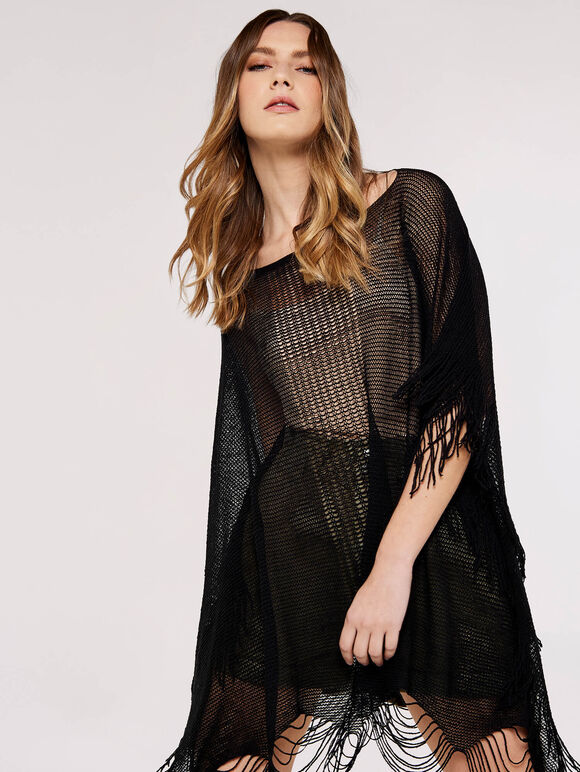 Ladder Back Festival Poncho, Black, large