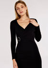 Knitted Wrap Mini Dress, Black, large