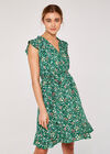 Ditsy Ruffle Mini Dress, Green, large