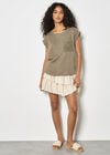 Crochet Pocket Linen Blend T-Shirt, Khaki, large