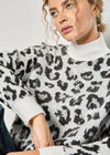 Sequin Leopard Print Jumper, White, large