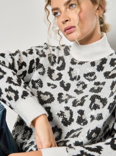 Sequin Leopard Print Jumper