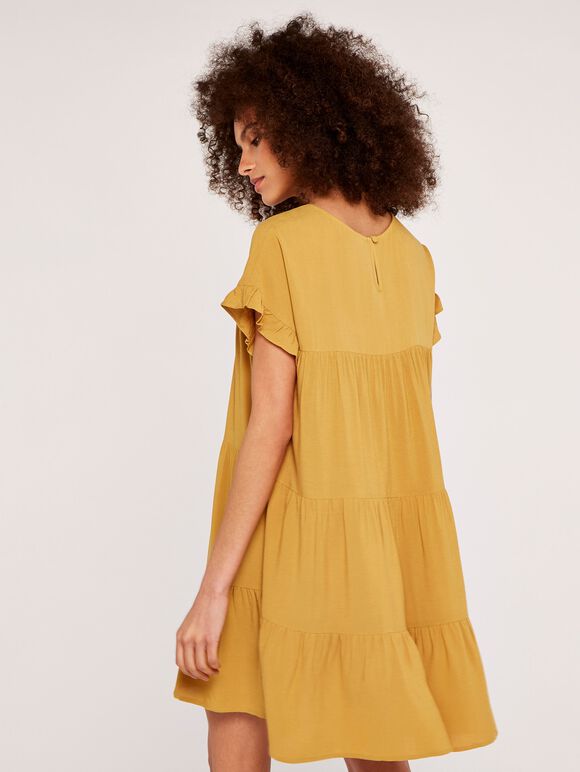 Ruffle Sleeve Detail Tiered Dress, Mustard, large