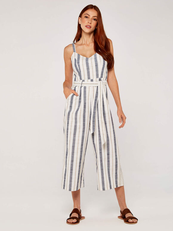 Cami Stripe Tie Jumpsuit, Navy, large