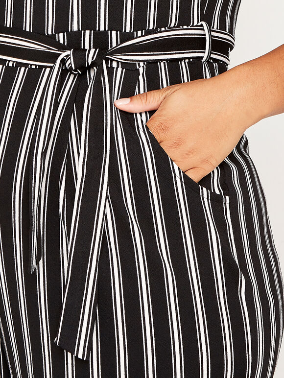 Combinaison-culotte rayée avec détail en V+, Noir, large