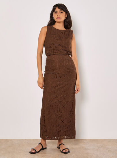Crochet Lace Side Split Maxi Skirt