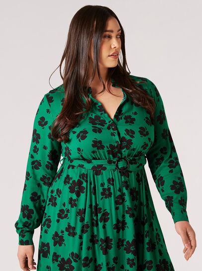 Curve Floral Hanky Hem Midi Dress