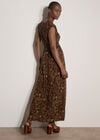 Batik Floral Smocked Maxi Dress, Brown, large