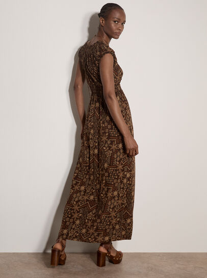 Batik Floral Smocked Maxi Dress
