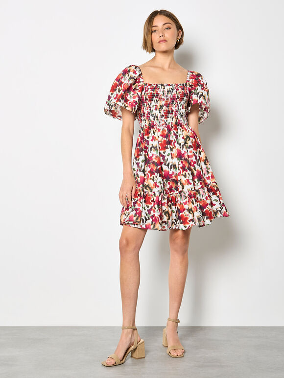 Pure Cotton Blurred Ikat Mini Dress, Pink, large