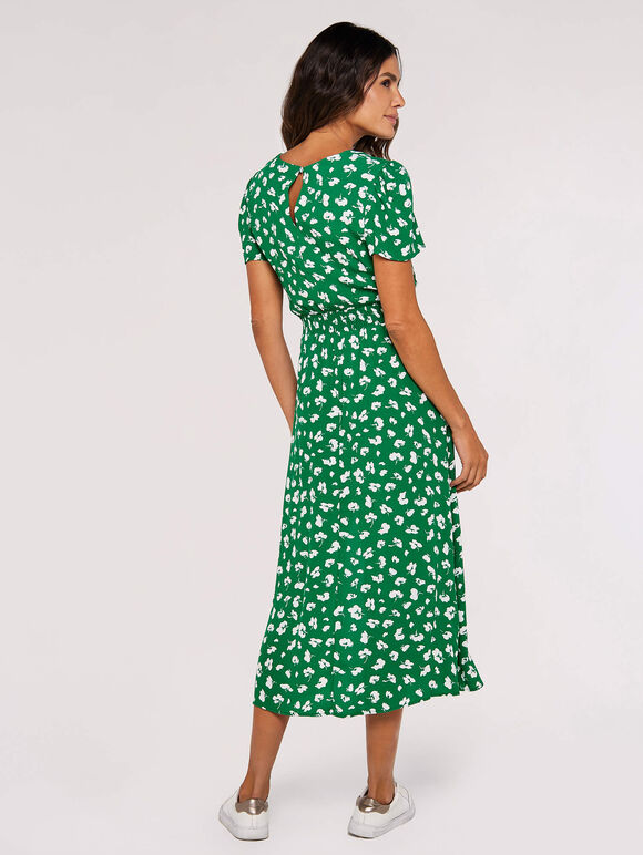 Floral Split Midi Dress, Green, large