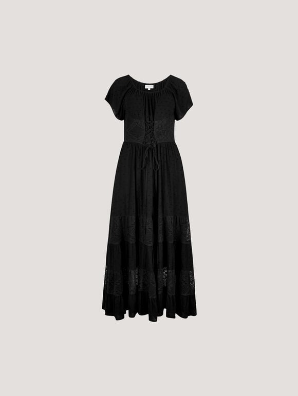 Lace Detail Corset Maxi Dress, Black, large