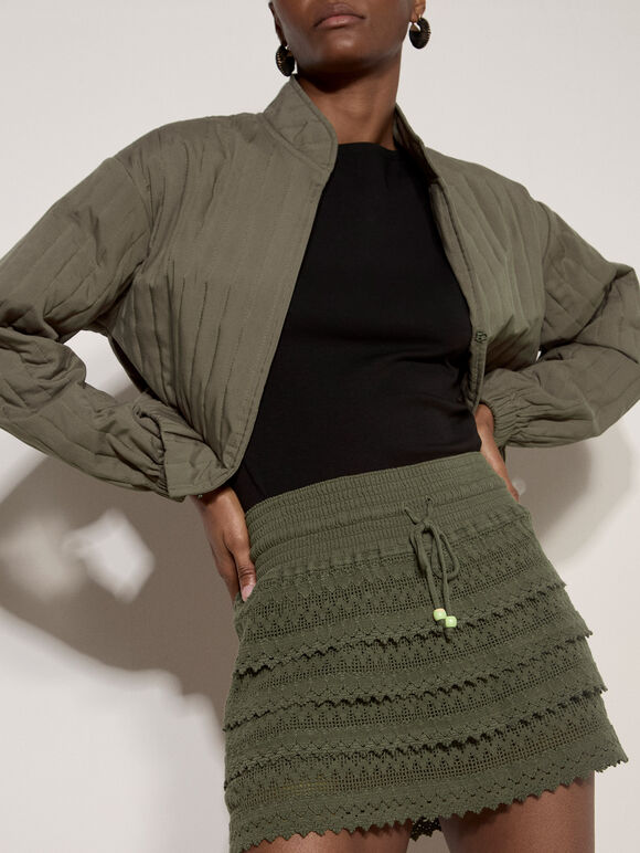 Cotton Crochet Zig Zag Tiered Skort, Khaki, large