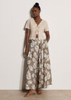 Leaf Print Pleated Culotte Trousers, Stone, large