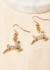 Gold Tone Crystal Reindeer Earrings, Assorted, large