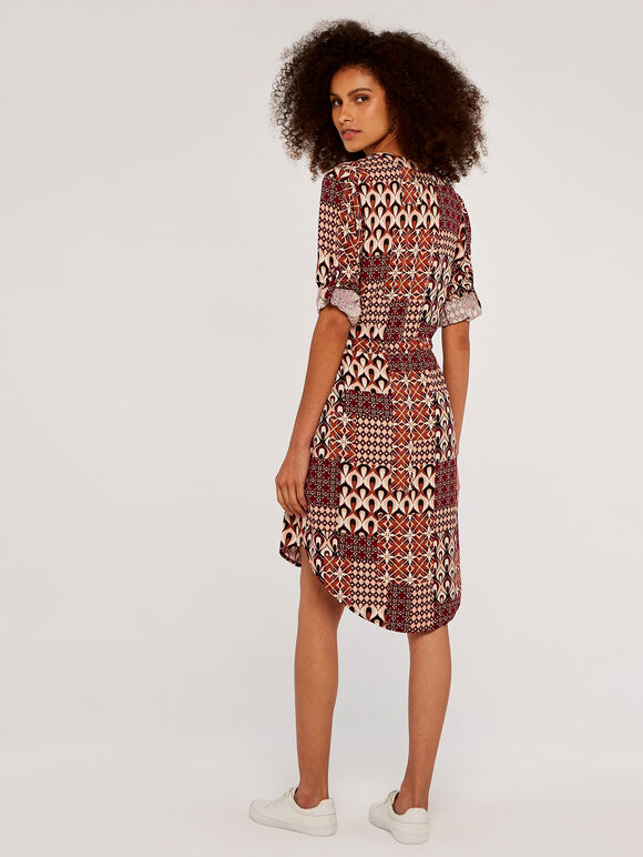 Patchwork Shirt Mini Dress, Burgundy, large