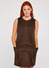 Suedette 2 Patch Pocket Shift Dress, Brown, large
