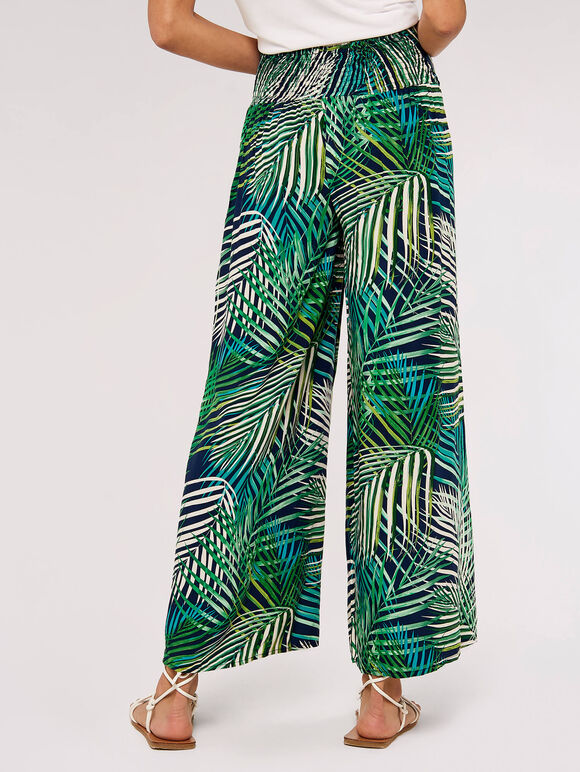 Tropical Leaves Wrap Trousers, Navy, large