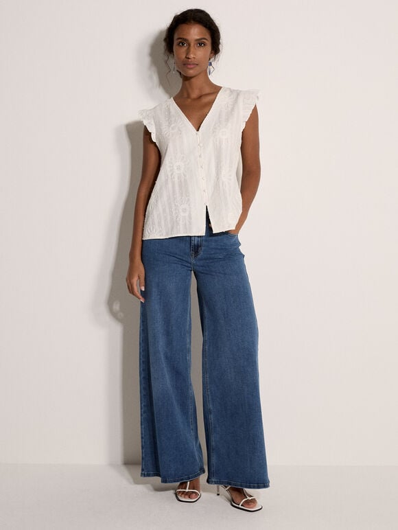 Daisy Embroidered Blouse, Cream, large