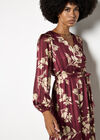 Satin Shimmer Floral Wrap Midaxi Dress, Burgundy, large