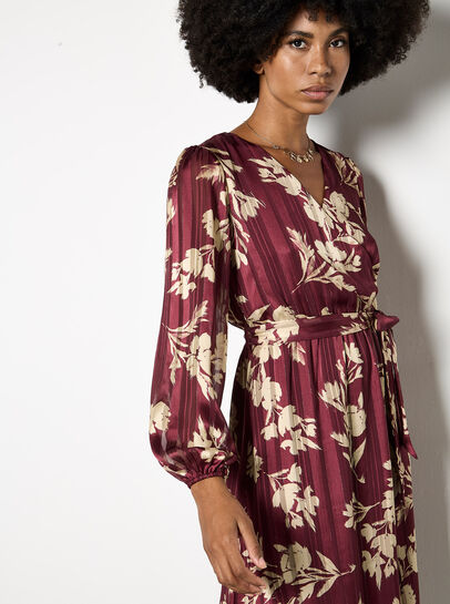 Satin Shimmer Floral Wrap Midaxi Dress