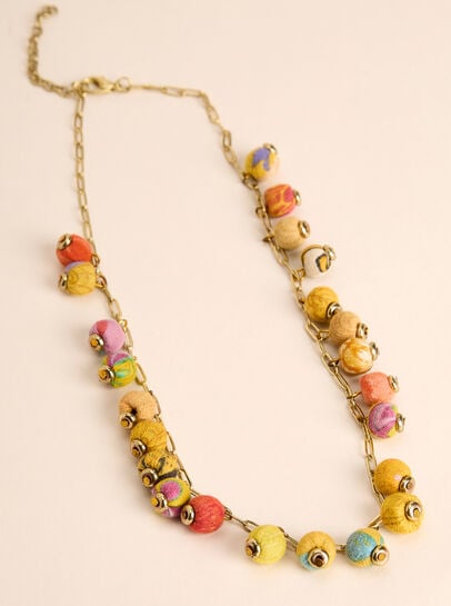 Gold Tone Fabic Bead Necklace