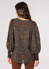 Ditsy Floral Balloon Sleeve Top, Black, large