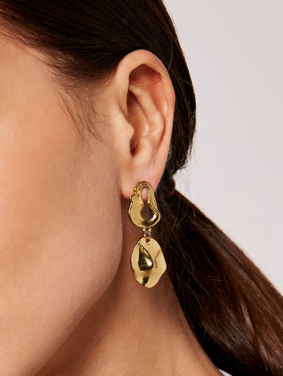 Boucles d'oreilles martelées en or, jaune, grandes