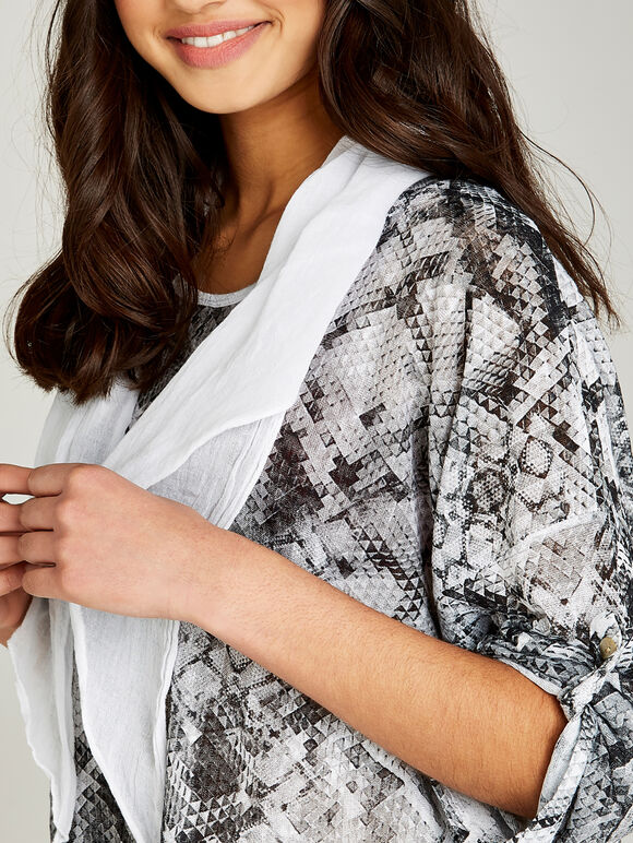 Cream Geo Snakeskin Sequin Scarf Top, Cream, large