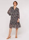 Ditsy Ruffle Chiffon Dress, Navy, large