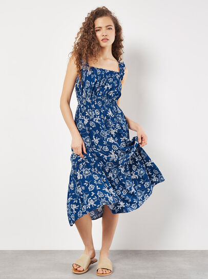 Floral Silhouette Smocked Midi Dress