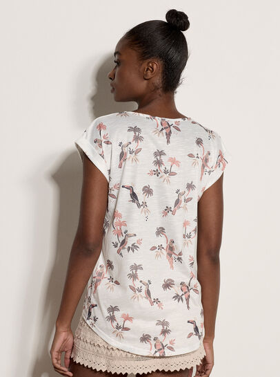 Parrot And Palm Print Slub T-Shirt