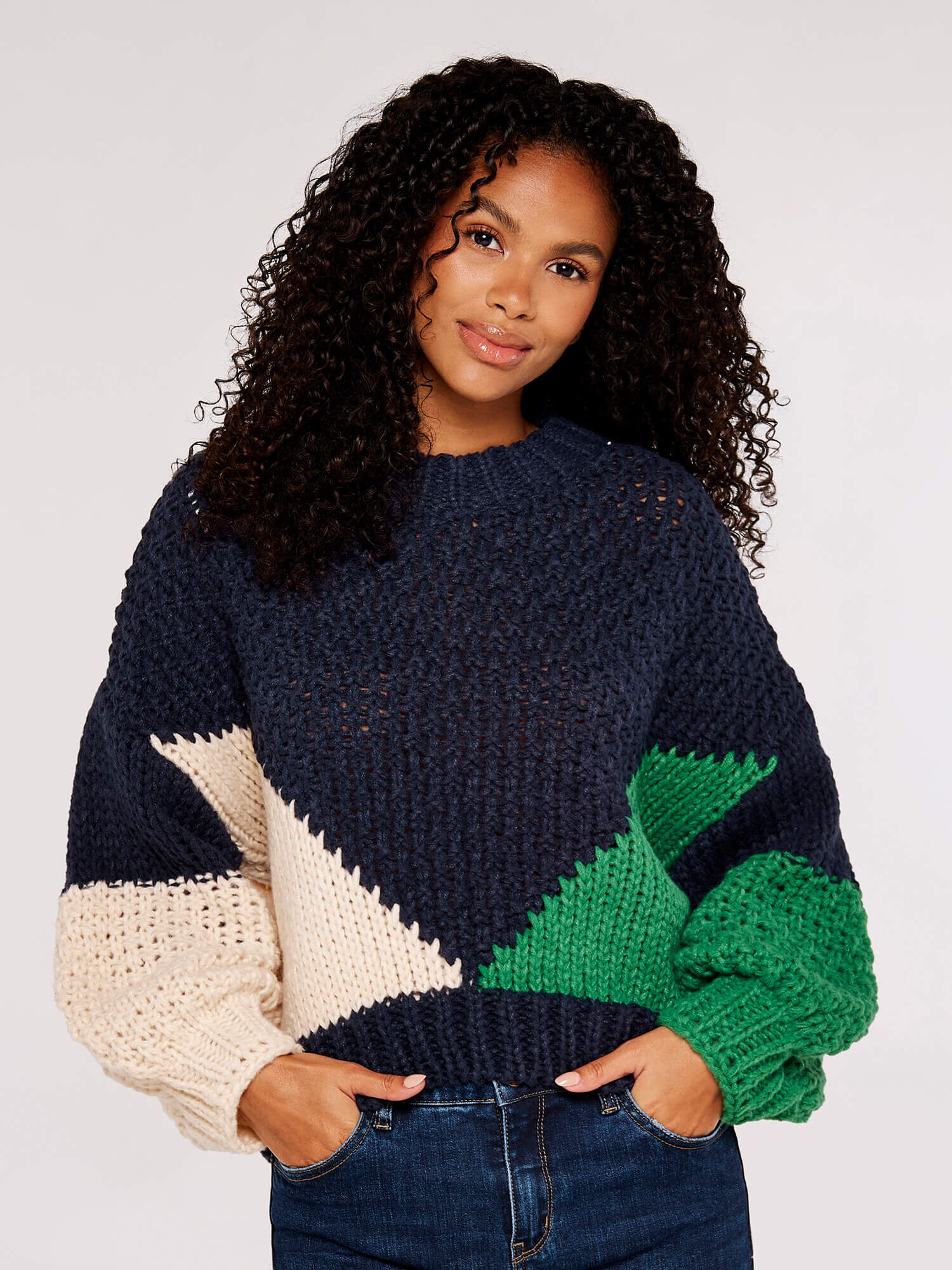 Navy chunky cheap knit jumper