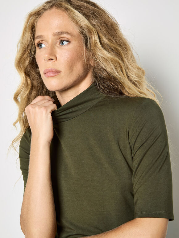 Jersey Mock Neck Top, Green, large