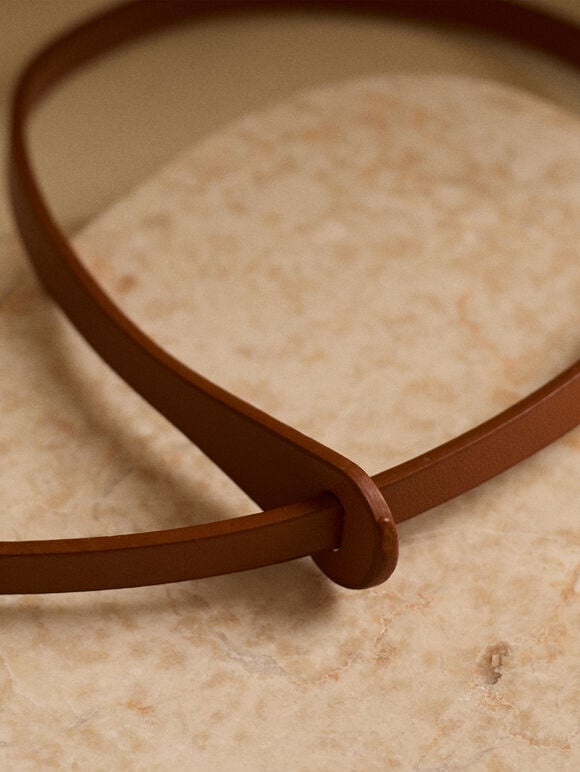 Thin Knotted Belt, Brown, large