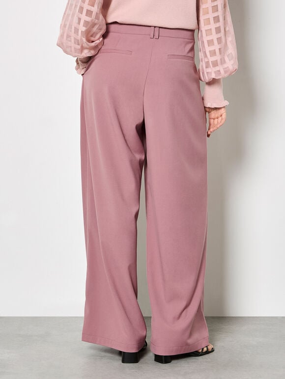 Pleat Detail Wide-Leg Trousers, Pink, large