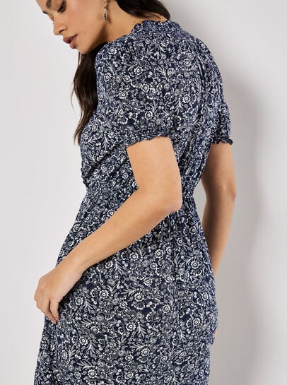 Floral Fruit Wrap Midi Dress