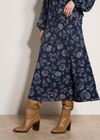 Folk Floral A-Line Midi Skirt, Navy, large