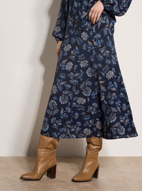 Folk Floral A-Line Midi Skirt